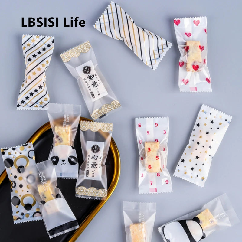 LBSISI Life 200Pcs Nougat Sugar Plastic Bags Peanut Candy Wrappers Handmade Candy Wrapping Bakery Decoration Packaging 4*9.5cm