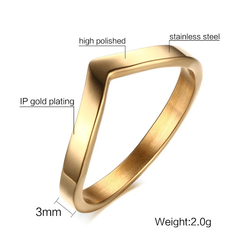 Simple Chevron V Shape Ring or Party 316L Stainless Steel Fashion Jewelry Rings For Women