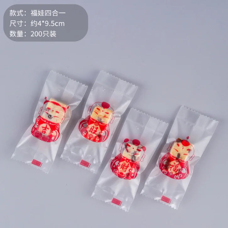 LBSISI Life 200Pcs Nougat Sugar Plastic Bags Peanut Candy Wrappers Handmade Candy Wrapping Bakery Decoration Packaging 4*9.5cm