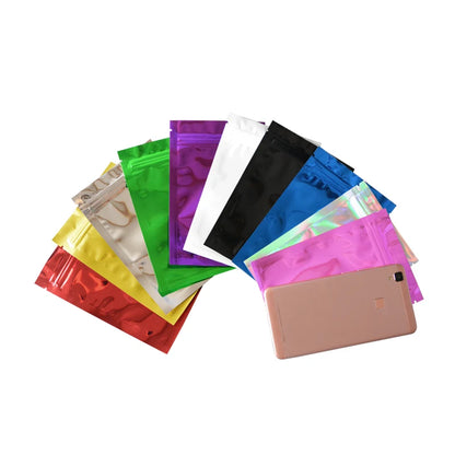 100 pcs Colorful Top Feed Foil Zip lock Bags Food Pouch,Mylar Aluminum Foil Bags,Tea Pouches,Food Storge Bag