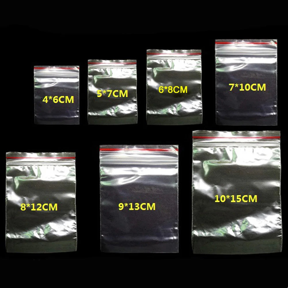 100pcs/pack Small Zip Lock Plastic Bag Reclosable Transparent Bag Shoe Bag Vacuum Bag Poly Clear Bags Thickness 0.05mm