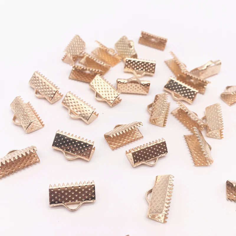 6/8/10/13mm Metal Crimp End Fold Over Clasps Cord End Clips DIY Jewelry Making