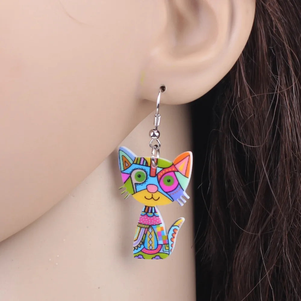 Bonsny Acrylic Cute Cat Earrings For Women Girl Big Long Dangle Earring Fashion Jewelry Gifts New Style Animal Accessories