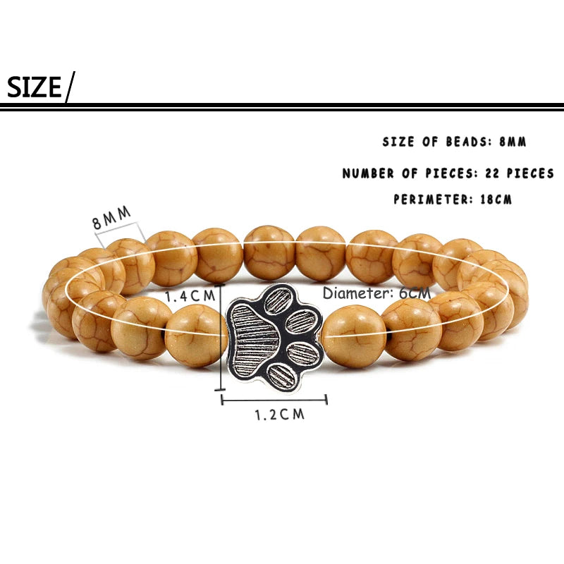 Natural Matte Black Lava Volcanic Stone Paw Print Charm Bracelet Homme Femme Pet Memorial Cat Dog Lovers Jewelry Bracelets Gifts