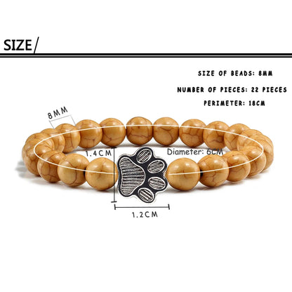 Natural Matte Black Lava Volcanic Stone Paw Print Charm Bracelet Homme Femme Pet Memorial Cat Dog Lovers Jewelry Bracelets Gifts