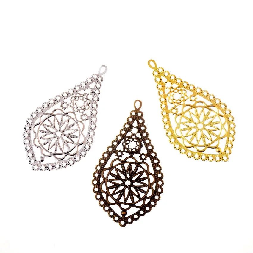 Free shipping 10Pcs Bronze Flower Filigree Wraps Connectors Metal Crafts Gift Decoration DIY 7.8x4.2cm