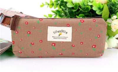 Cute Kawaii Floral Flower Canvas Zipper Pencil Cases Lovely Fabric Flower Tree Pen Bags School Supplies Free shipping