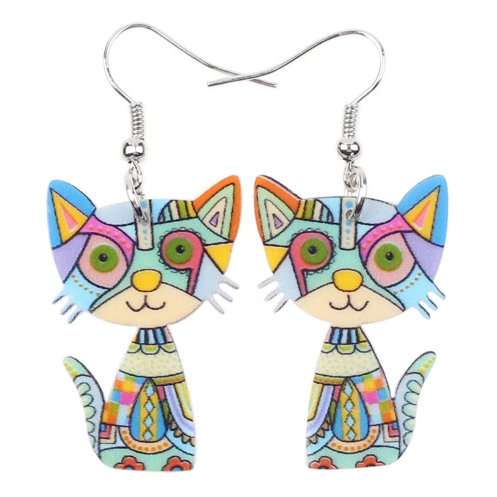 Bonsny Acrylic Cute Cat Earrings For Women Girl Big Long Dangle Earring Fashion Jewelry Gifts New Style Animal Accessories