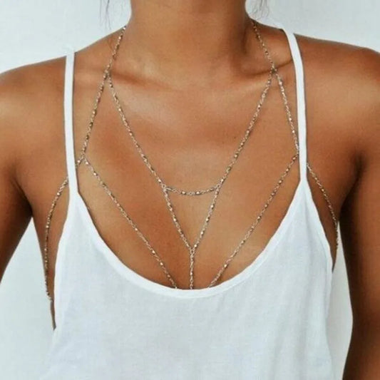 DIEZI Vintage Boho Summmer Gold Silver color Body Chain Jewelry women Multilayer Sexy Beach Bikini Harness Chain Necklace Women