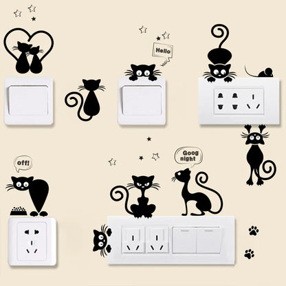 Cartoon Black Kitty Switch Sticker Home Decor Living Room Background Decoration Mural Art Decals Creative Diy Cats Wall Stickers