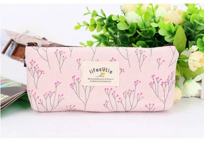 Cute Kawaii Floral Flower Canvas Zipper Pencil Cases Lovely Fabric Flower Tree Pen Bags School Supplies Free shipping