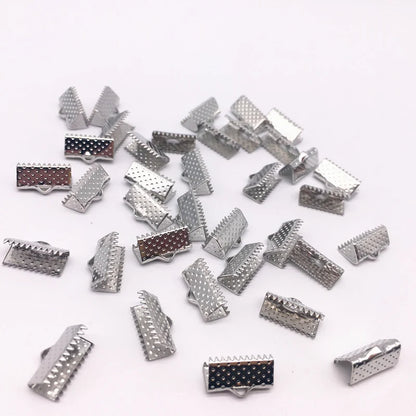 6/8/10/13mm Metal Crimp End Fold Over Clasps Cord End Clips DIY Jewelry Making