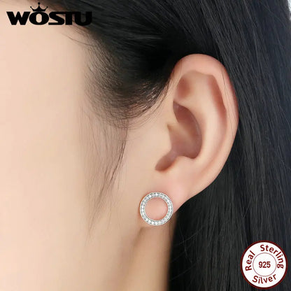 WOSTU Hot Fashion 100% 925 Sterling Silver Lucky Forever Circular Stud Earrings For Women Authentic Original Jewelry Gift