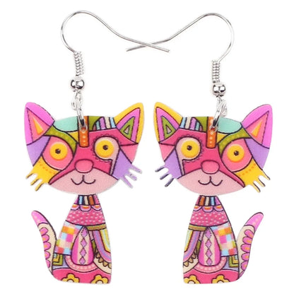 Bonsny Acrylic Cute Cat Earrings For Women Girl Big Long Dangle Earring Fashion Jewelry Gifts New Style Animal Accessories