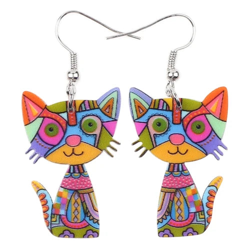 Bonsny Acrylic Cute Cat Earrings For Women Girl Big Long Dangle Earring Fashion Jewelry Gifts New Style Animal Accessories