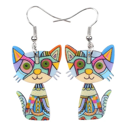 Bonsny Acrylic Cute Cat Earrings For Women Girl Big Long Dangle Earring Fashion Jewelry Gifts New Style Animal Accessories