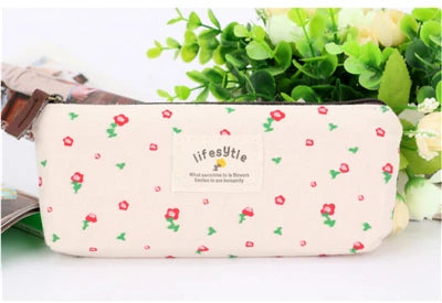 Cute Kawaii Floral Flower Canvas Zipper Pencil Cases Lovely Fabric Flower Tree Pen Bags School Supplies Free shipping