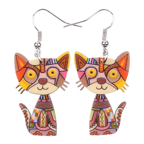 Bonsny Acrylic Cute Cat Earrings For Women Girl Big Long Dangle Earring Fashion Jewelry Gifts New Style Animal Accessories