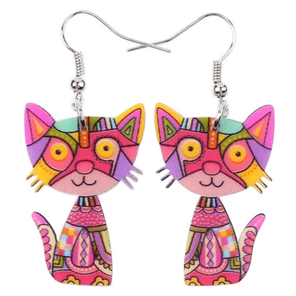 Bonsny Acrylic Cute Cat Earrings For Women Girl Big Long Dangle Earring Fashion Jewelry Gifts New Style Animal Accessories