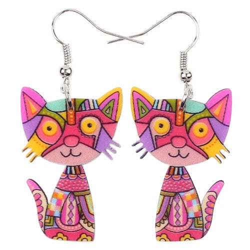 Bonsny Acrylic Cute Cat Earrings For Women Girl Big Long Dangle Earring Fashion Jewelry Gifts New Style Animal Accessories