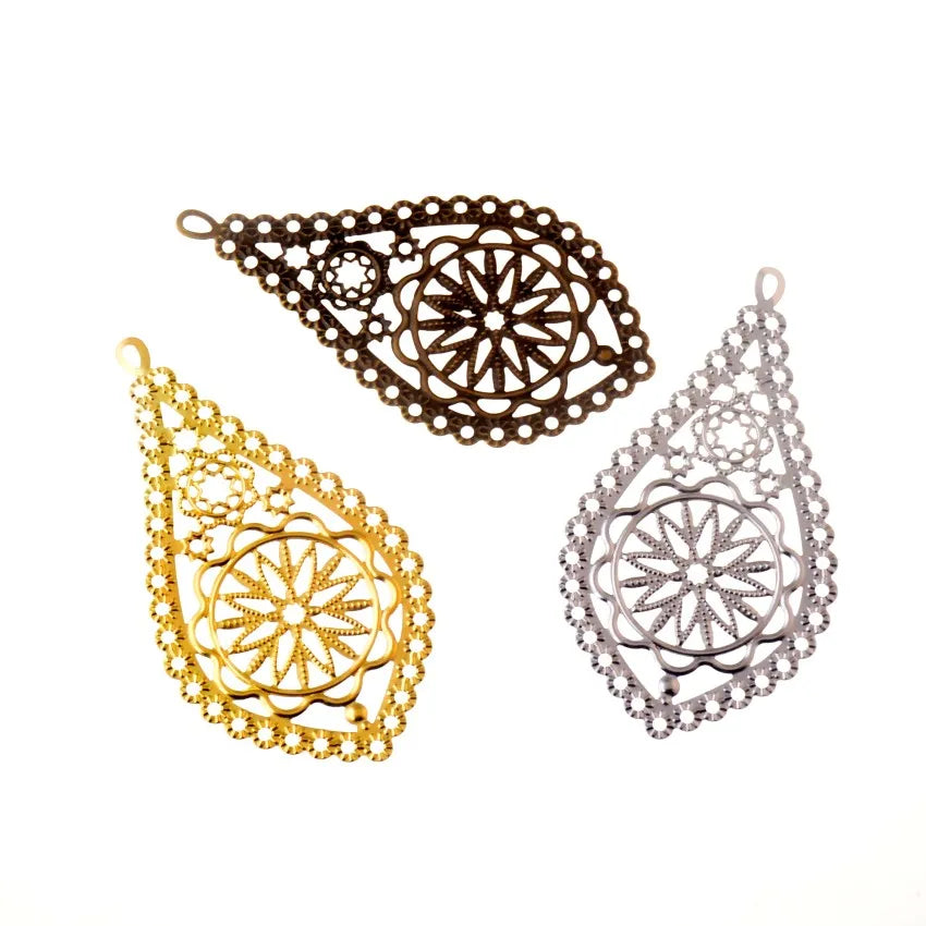 Free shipping 10Pcs Bronze Flower Filigree Wraps Connectors Metal Crafts Gift Decoration DIY 7.8x4.2cm