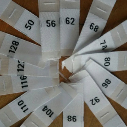 50PCS White Woven Cloth Size Label for baby 56 62 68 74 80 86 92 98 104 110 116 122 128 134 140 146 152 Polyester Sizing Labels