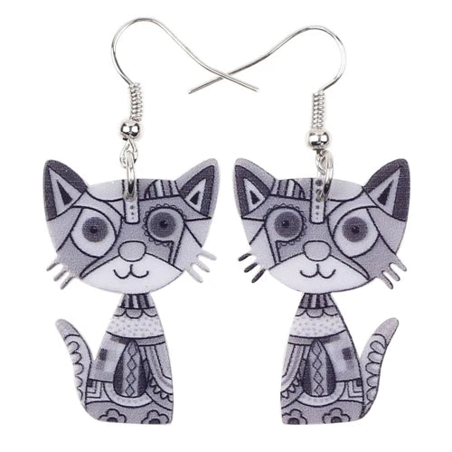 Bonsny Acrylic Cute Cat Earrings For Women Girl Big Long Dangle Earring Fashion Jewelry Gifts New Style Animal Accessories