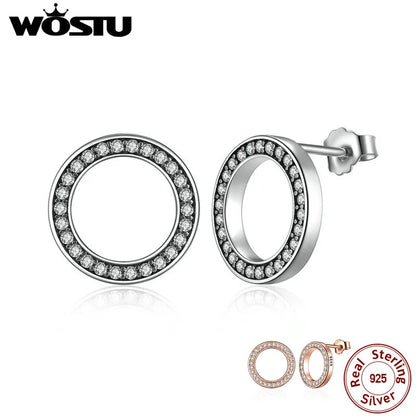 WOSTU Hot Fashion 100% 925 Sterling Silver Lucky Forever Circular Stud Earrings For Women Authentic Original Jewelry Gift