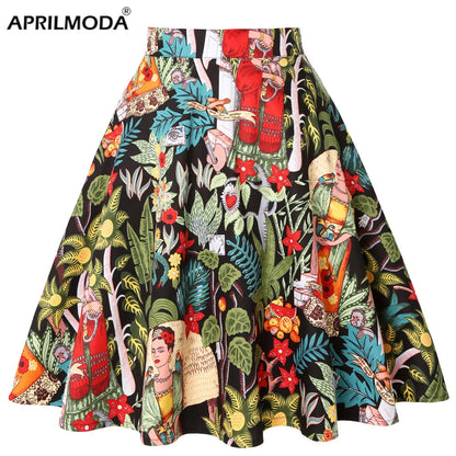 Women's Runway Cotton Retro Vintage Skirt Black Faldas High Waist A Line Rockabilly Jupe 50s Swing Umbrella Skirts Pin Up Skater