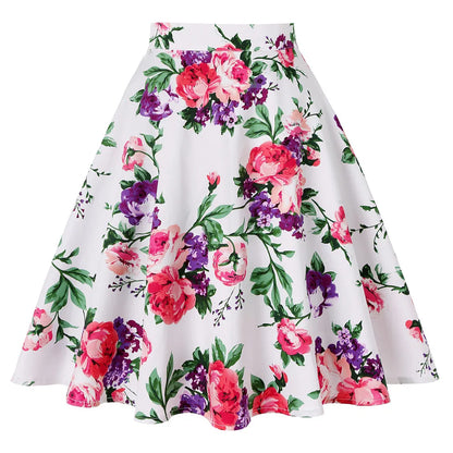 Women's Runway Cotton Retro Vintage Skirt Black Faldas High Waist A Line Rockabilly Jupe 50s Swing Umbrella Skirts Pin Up Skater