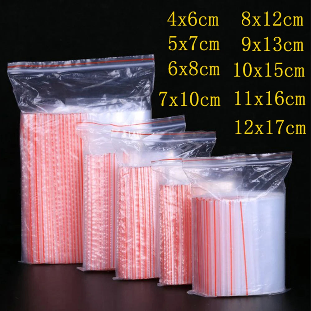 100pcs/pack Small Zip Lock Plastic Bag Reclosable Transparent Bag Shoe Bag Vacuum Bag Poly Clear Bags Thickness 0.05mm