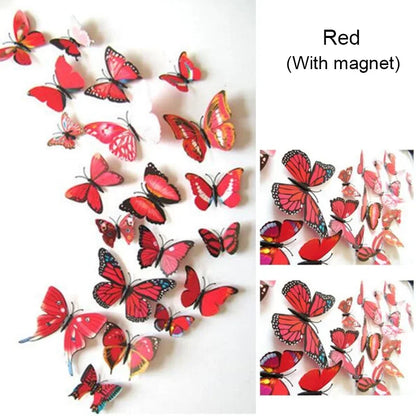 12PCS PVC 3D Butterfly Wall Decor Cute Butterflies Wall Stickers Art Decal Home Decoration Room Wall Art Wallpaper Party Decor