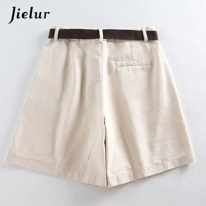 Jielur Shorts All-match 4 Solid Color Sashes Casual Shorts Women A-line High Waist Slim Short Femme Chic S-XXL Ladies Bottom