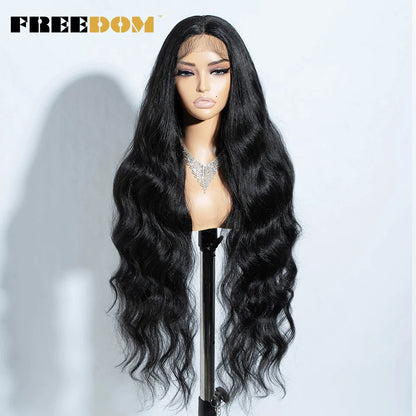 FREEDOM Synthetic Lace Front Wigs For Women 36" Long Body Wave Lace Wig Ombre Brown Blonde Highlight Cosplay Wigs Heat Resistant