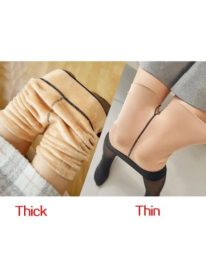 Woman Thermal Tights Sexy Translucent Fleece Leggings Pantyhose Slim Winter Warm Thick Velvet Stockings Female Streetwear Pants