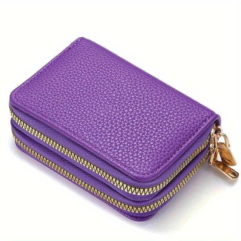 Women Zipper Short Style Purse Lychee Pattern Fashion Large Capacity Multi Card Slot Coin Purse With Zipper