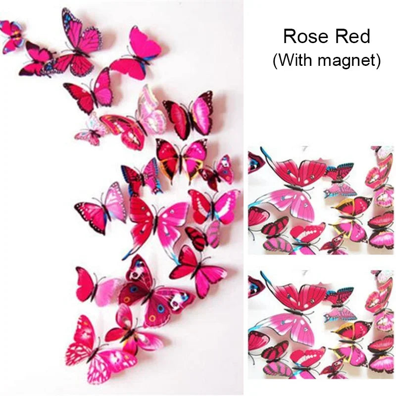 12PCS PVC 3D Butterfly Wall Decor Cute Butterflies Wall Stickers Art Decal Home Decoration Room Wall Art Wallpaper Party Decor