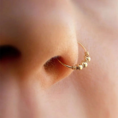 3Pcs/Set Fashion Retro Round Beads Gold Color Nose Ring For Women Nostril Hoop Body Piercing Jewelry #382789