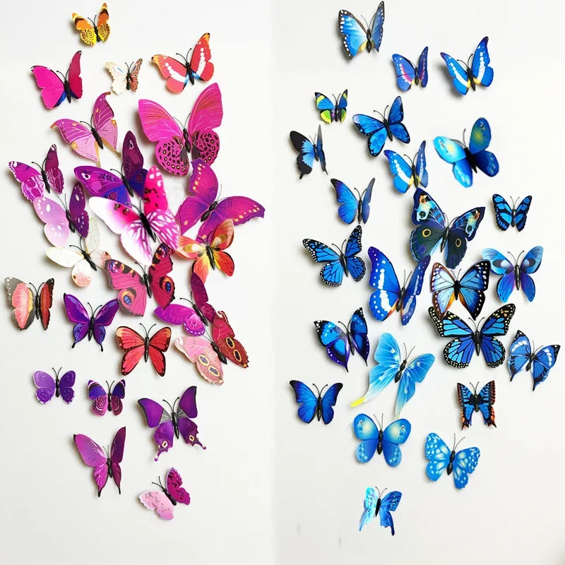 12PCS PVC 3D Butterfly Wall Decor Cute Butterflies Wall Stickers Art Decal Home Decoration Room Wall Art Wallpaper Party Decor