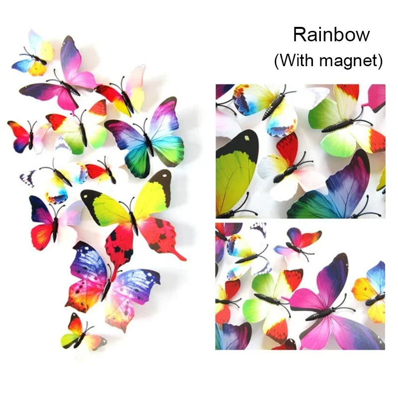 12PCS PVC 3D Butterfly Wall Decor Cute Butterflies Wall Stickers Art Decal Home Decoration Room Wall Art Wallpaper Party Decor