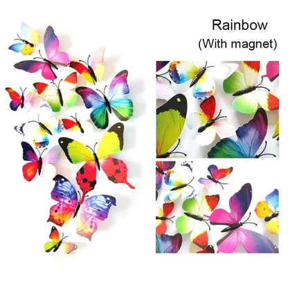 12PCS PVC 3D Butterfly Wall Decor Cute Butterflies Wall Stickers Art Decal Home Decoration Room Wall Art Wallpaper Party Decor