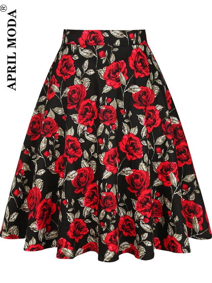 Women's Runway Cotton Retro Vintage Skirt Black Faldas High Waist A Line Rockabilly Jupe 50s Swing Umbrella Skirts Pin Up Skater