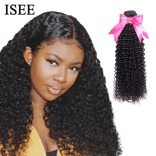 ISEE HAIR Mongolian Kinky Curly Hair Bundles 100% Human Hair Extensions Nature Color Buy 1/3/4 Bundles Thick Kinky Curly Bundles