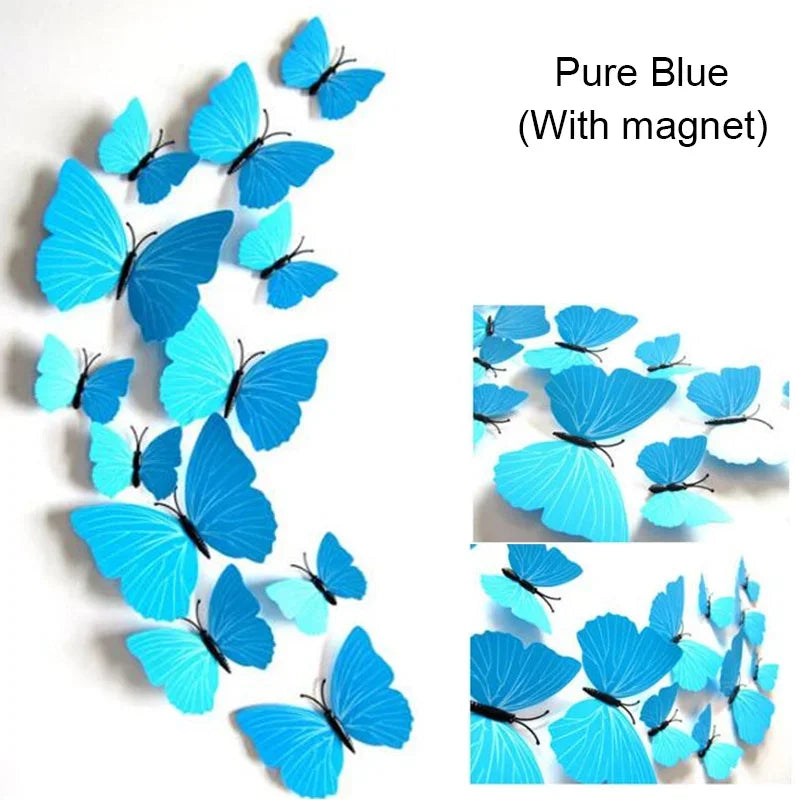 12PCS PVC 3D Butterfly Wall Decor Cute Butterflies Wall Stickers Art Decal Home Decoration Room Wall Art Wallpaper Party Decor