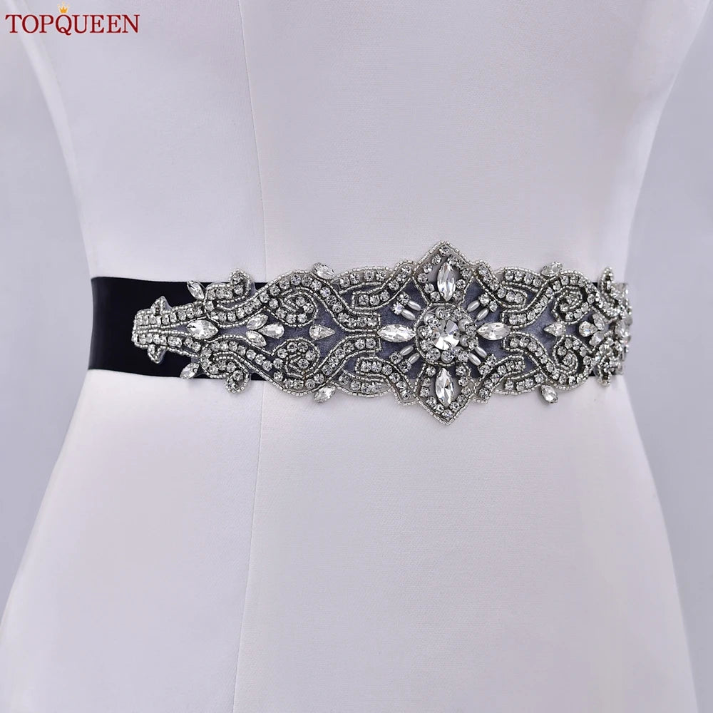 TOPQUEEN S26 Luxury Rhinestones Wedding Dresses Belt Women Crystal Applique Decoration Sparkly for Bride Waistband Bridal Sash