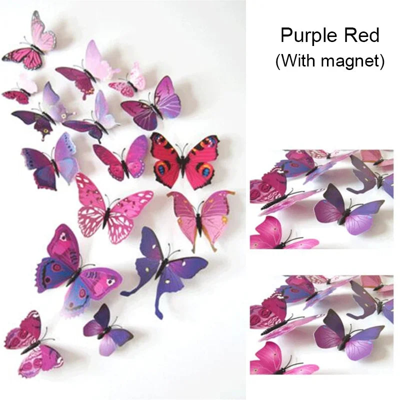 12PCS PVC 3D Butterfly Wall Decor Cute Butterflies Wall Stickers Art Decal Home Decoration Room Wall Art Wallpaper Party Decor