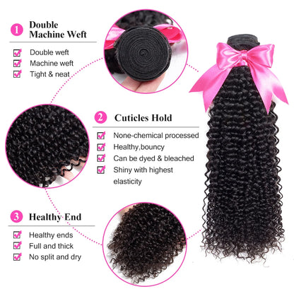 ISEE HAIR Mongolian Kinky Curly Hair Bundles 100% Human Hair Extensions Nature Color Buy 1/3/4 Bundles Thick Kinky Curly Bundles