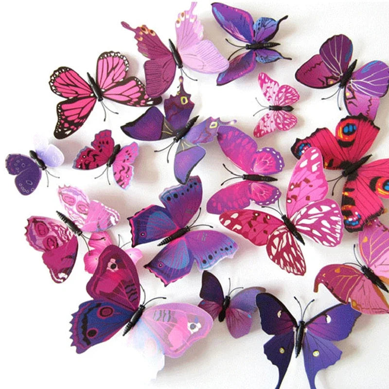 12PCS PVC 3D Butterfly Wall Decor Cute Butterflies Wall Stickers Art Decal Home Decoration Room Wall Art Wallpaper Party Decor