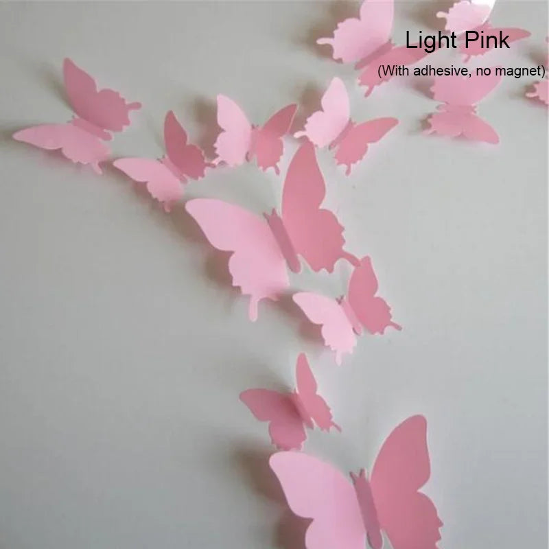 12PCS PVC 3D Butterfly Wall Decor Cute Butterflies Wall Stickers Art Decal Home Decoration Room Wall Art Wallpaper Party Decor