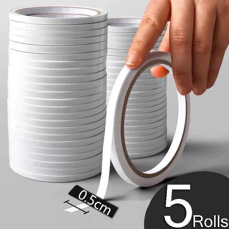 5 Rolls Double Sided Adhesive Tapes Home Office Supplies 8m Length Strong Adhesive Tape for Students Stationary DIY Craft Tools